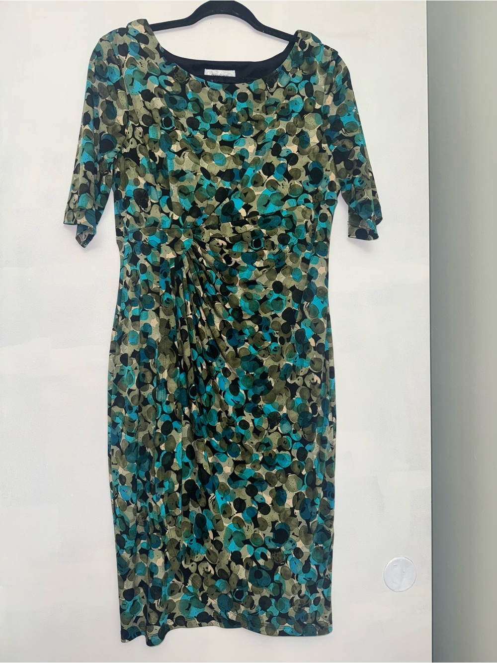 Dress Barn Teal and Olive Ruched Sheath Dress